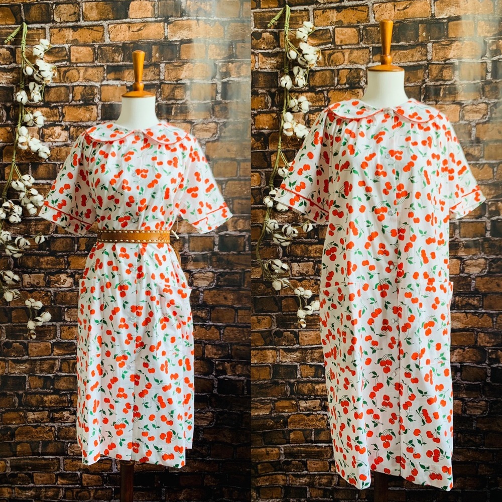 NWT Vintage 1970s Cherry Print Dress - Picture 3 of 8